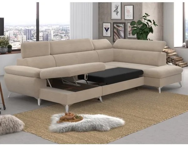 CATANIA jobb oldali U-alakú sarokkanapé tárolóval, bézs