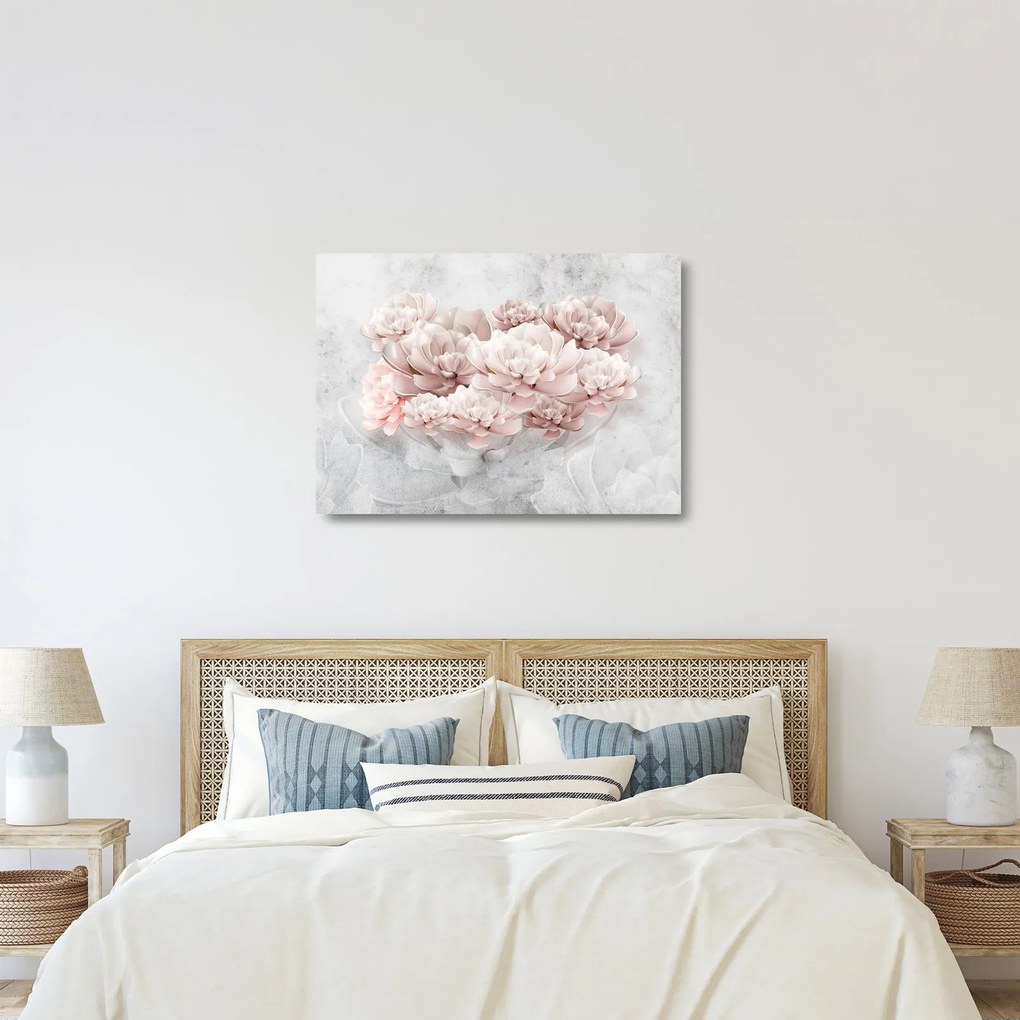 Kép - Rózsaszín virágok a falon (üvegen) (70x50 cm)