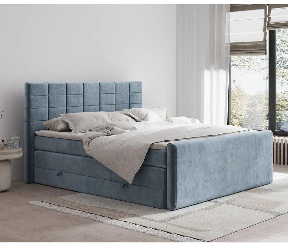 Kék ágyneműtartós boxspring ágy 140x200 cm Ava – Maison de Rêve