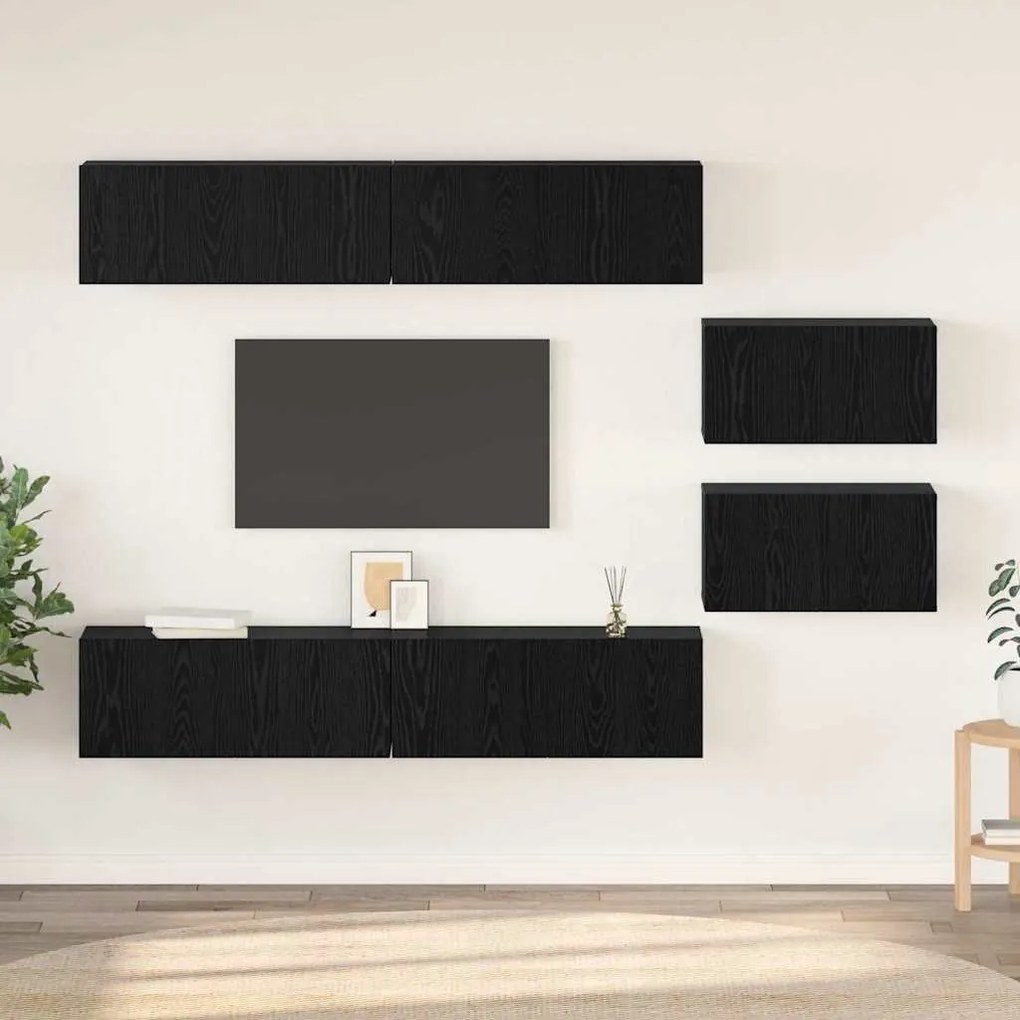 TV szekrény garnitúra Falra szerelhető 6 pcs Fekete tölgy