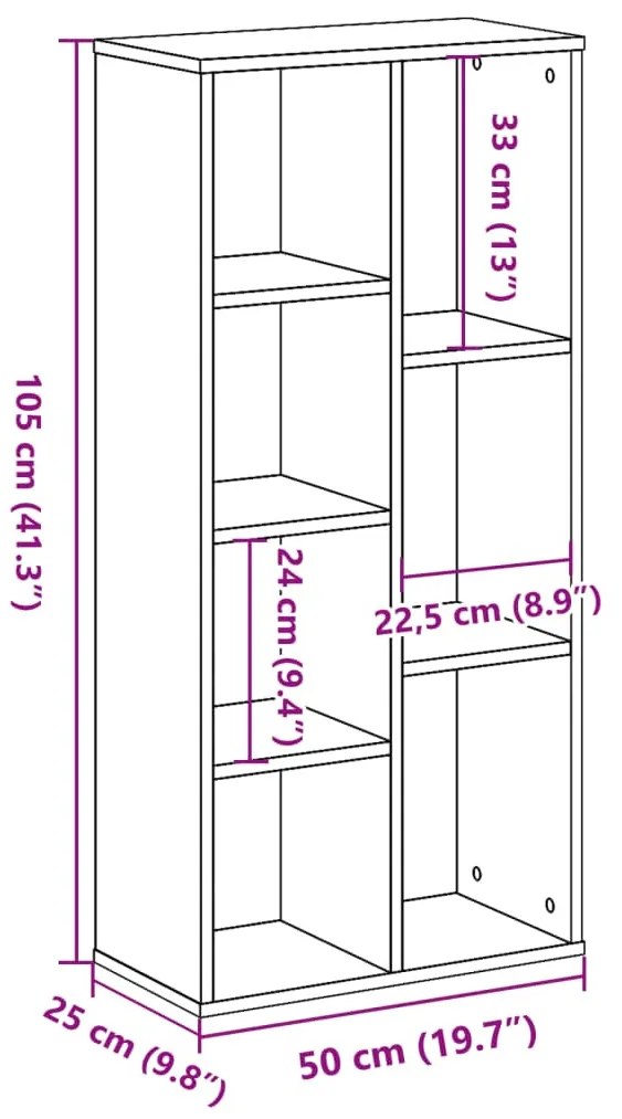 füstös tölgy színű szerelt fa könyvszekrény 50x25x105 cm