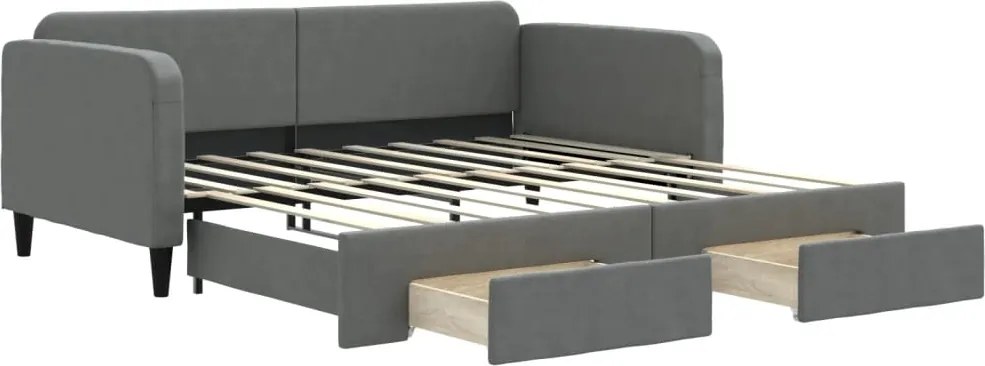 vidaXL sötétszürke kihúzható szövet heverő fiókkal 90 x 190 cm