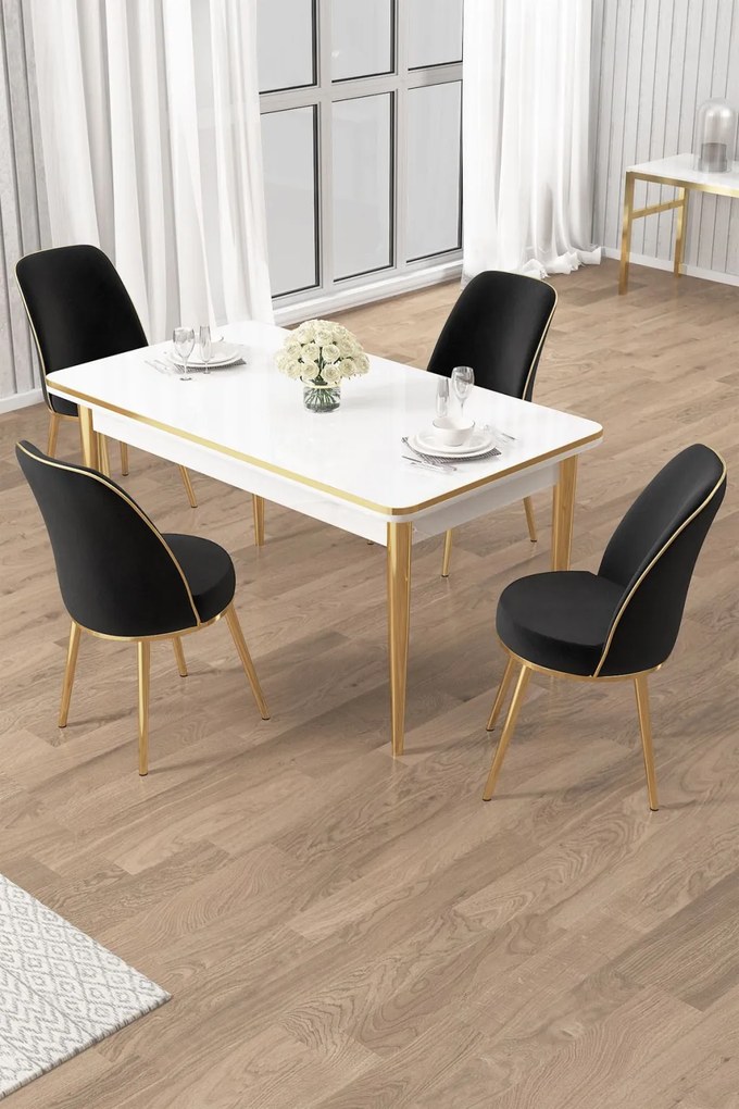 Rewa étkezőgarnitúra, fehér-arany, 110 cm – TR240CHR3041