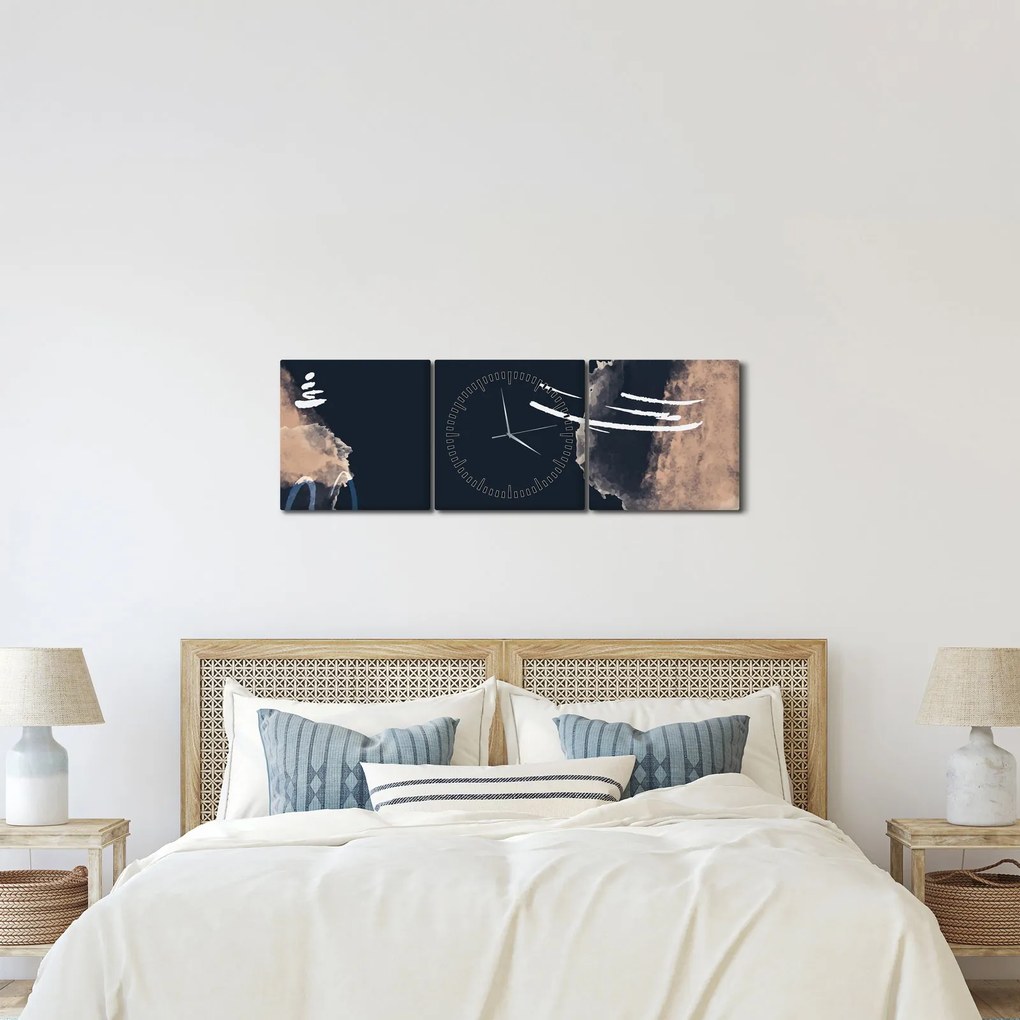 Kép - Sötétkék absztrakció (órával) (90x30 cm)
