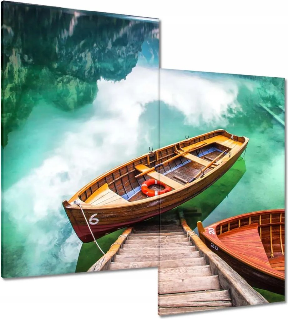 Vászonkép 60x60 Csónak a hegyi tavon