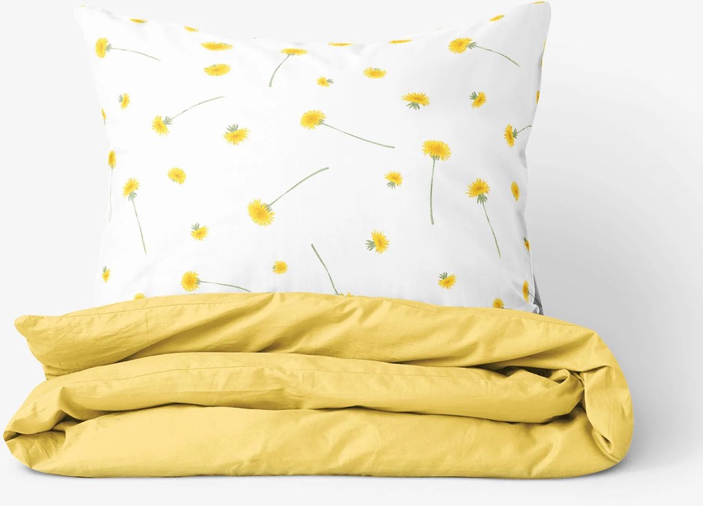 Goldea pamut ágyneműhuzat duo - pitypangok, sárga hátoldal 140 x 200 és 70 x 90 cm
