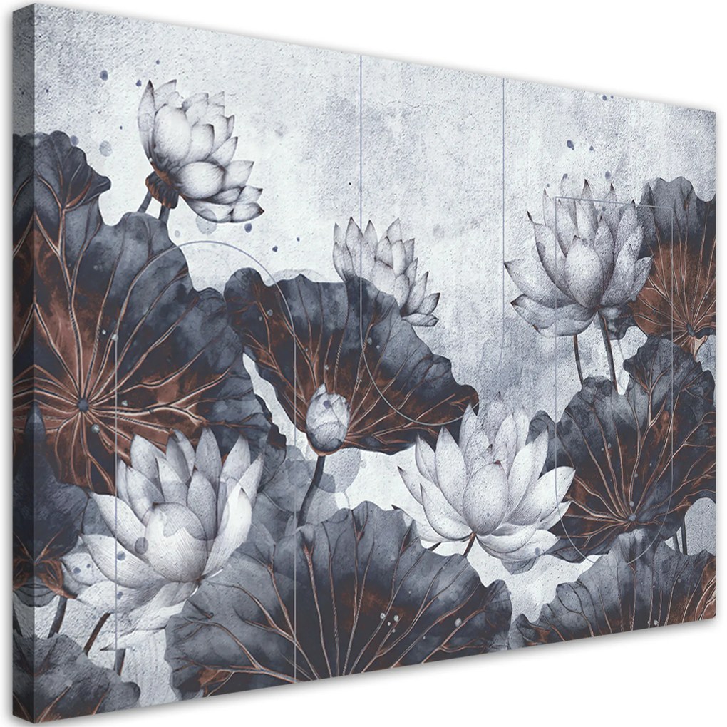 Gario Vászonkép Absztrakt lótusz virágok és beton Méret: 100 x 70 cm
