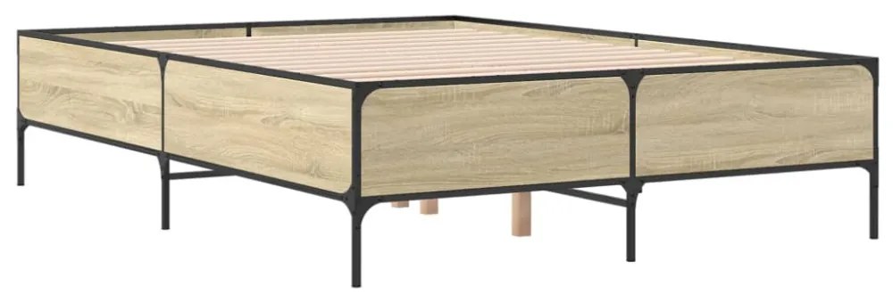 sonoma tölgyszínű szerelt fa és fém ágykeret 120 x 200 cm