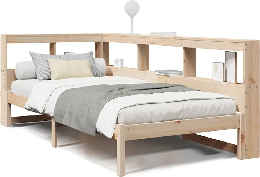 vidaXL tömör fenyőfa könyvespolcos ágy matrac nélkül 75 x 190 cm