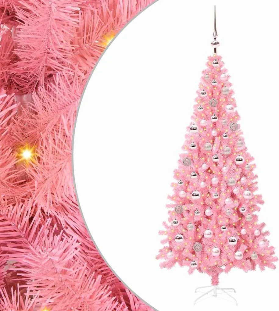 vidaXL Karácsonyfa 300 LED-del állvánnyal Rózsaszín 180 cm PVC