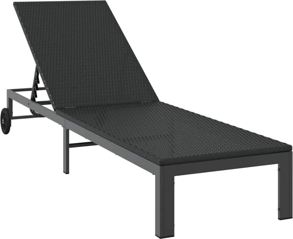 vidaXL Napozóágy 1-személy Fekete 206 x 62.5 x 74 cm polirattan
