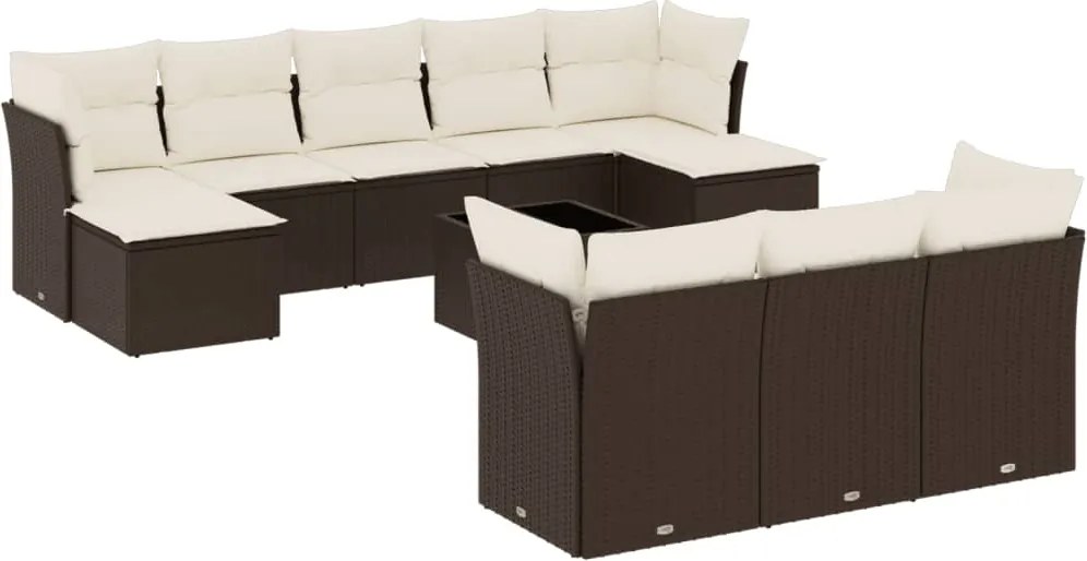 vidaXL 11 részes barna polyrattan kerti ülőgarnitúra párnákkal