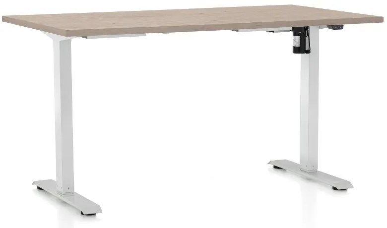 Állítható magasságú asztal OfficeTech A, 140 x 80 cm, fehér alap, tölgy