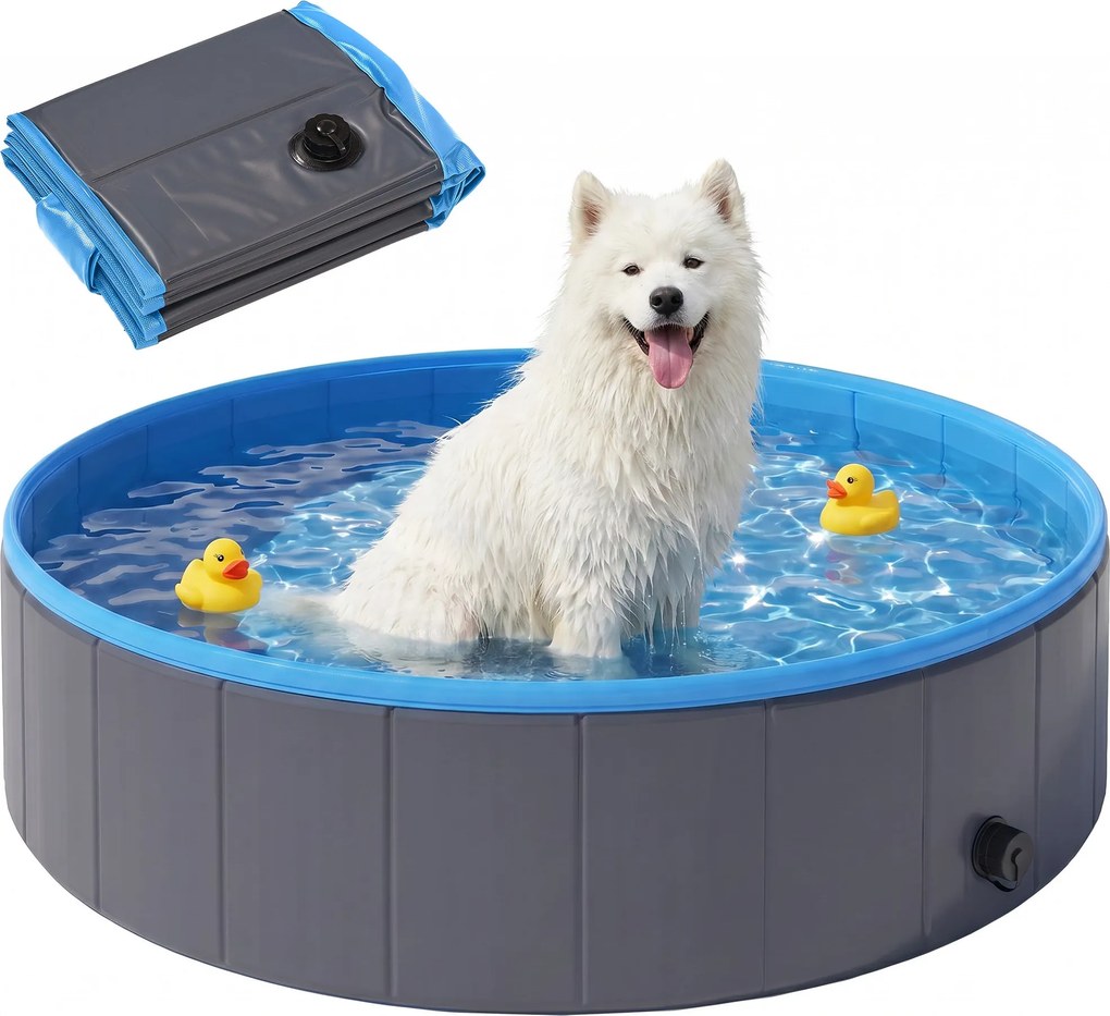 PawHut Foldable Dog Pool for Medium & Large Dogs – 120 x 30 cm (47 x 12 in), Non-Slip Indoor/Outdoor Paddling Pool, Dark Gray | Aosom