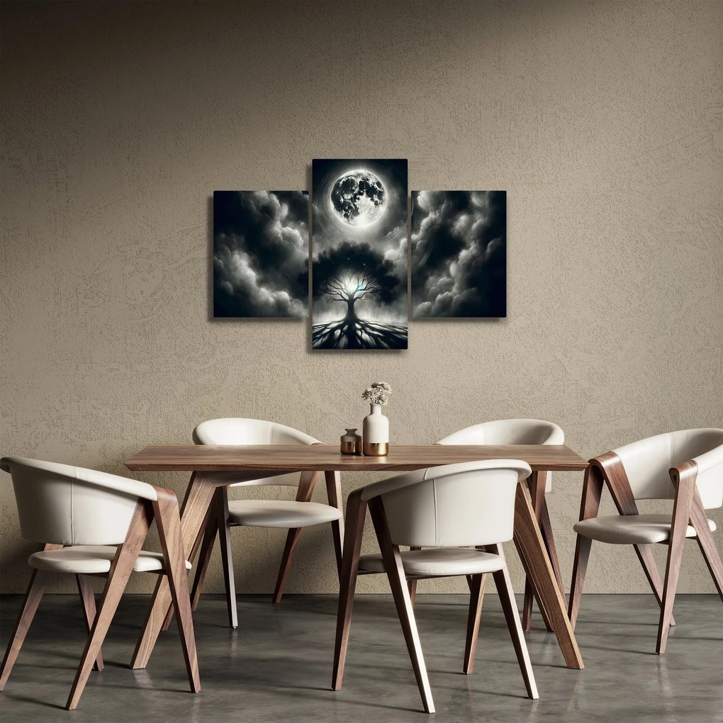 Kép – Fekete-fehér fa teliholdban (90x60 cm)