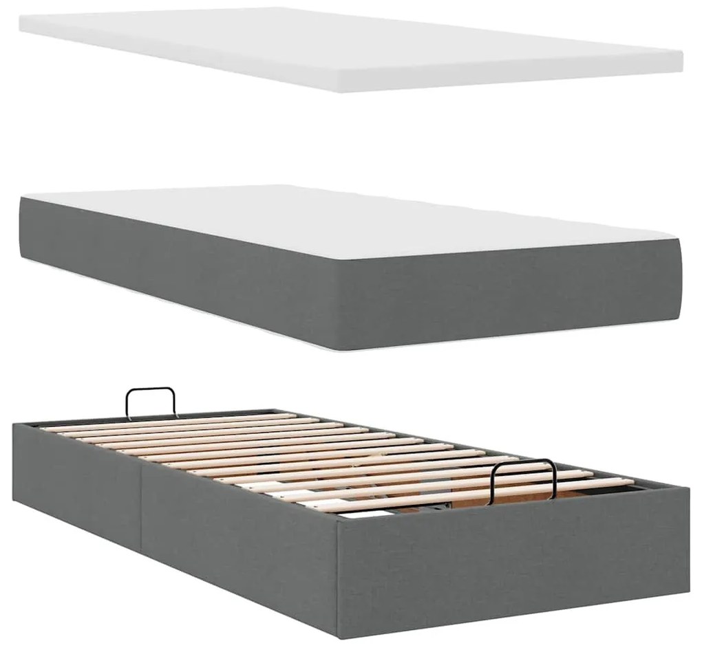 sötétszürke szövet ottomán ágy matraccal &amp; LED-ek 80x200cm