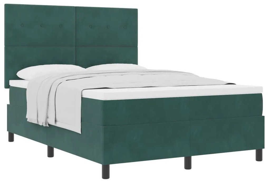 Boxspring Ágy Matrac Sötét Zöld 140x190 cm Bársony