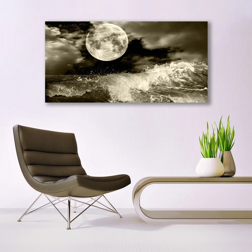 Üvegkép falra Éjszakai Hold Tájkép 125x50 cm