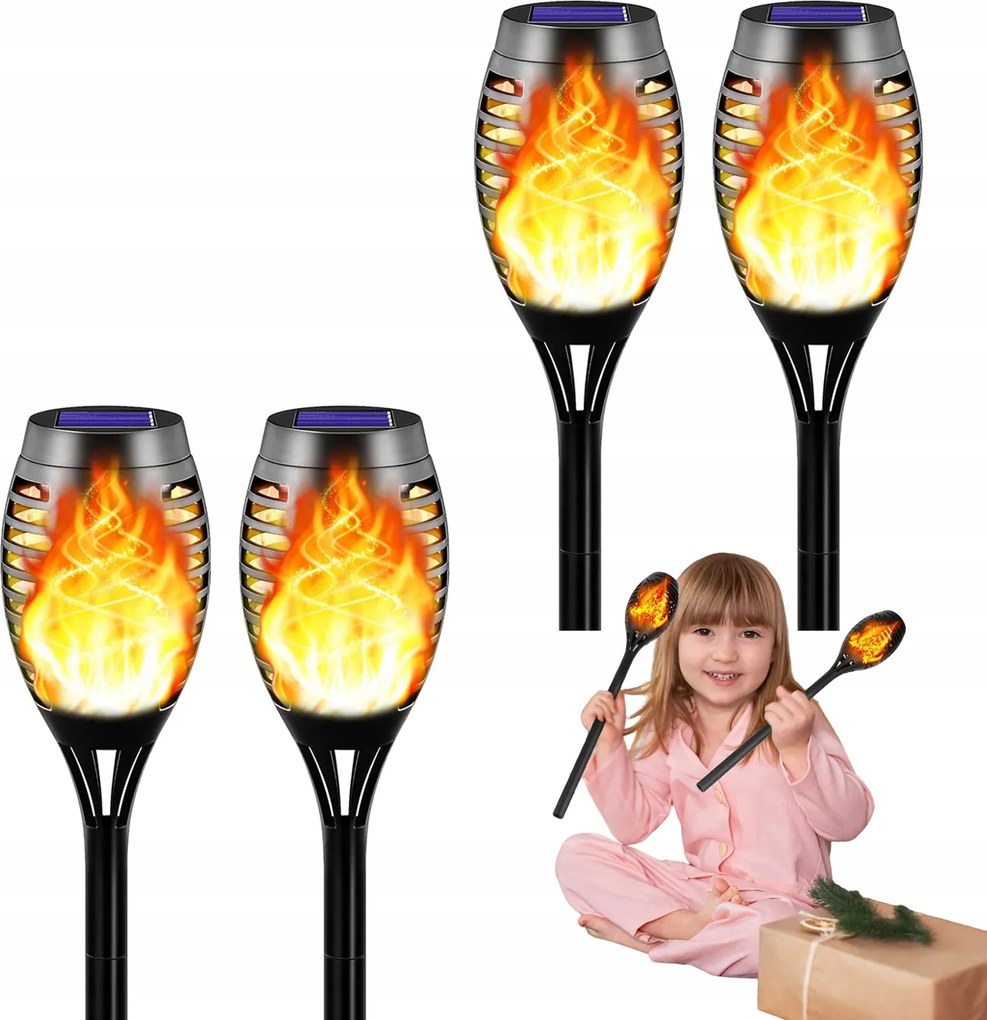 4x Napelemes Kerti Lámpa Fáklya Tűz Hatás Láng Beszúrható Dekoratív