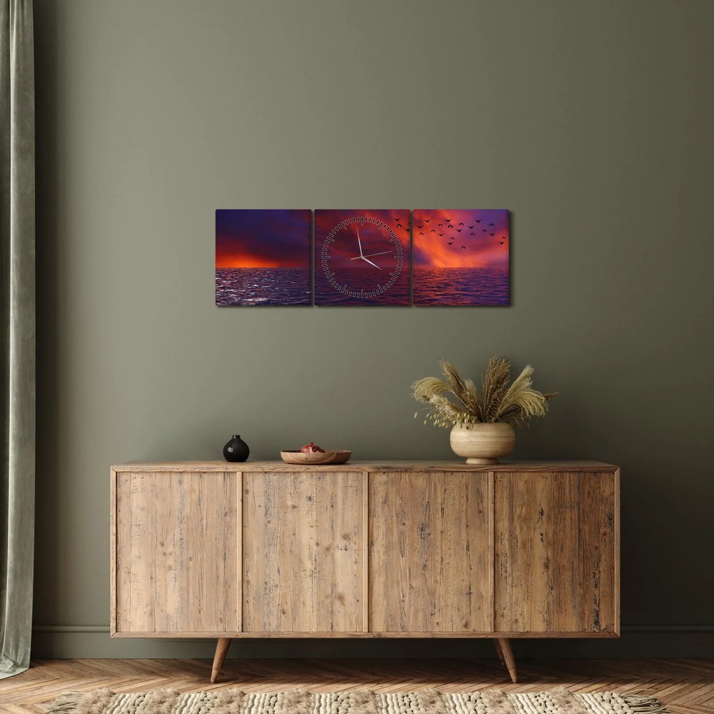 Tengeri kép a madarakkal (órával) (90x30 cm)