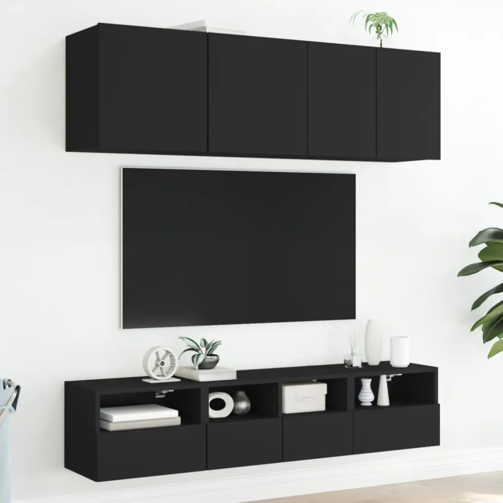 2 db fekete szerelt fa fali TV-szekrény 40 x 30 x 30 cm