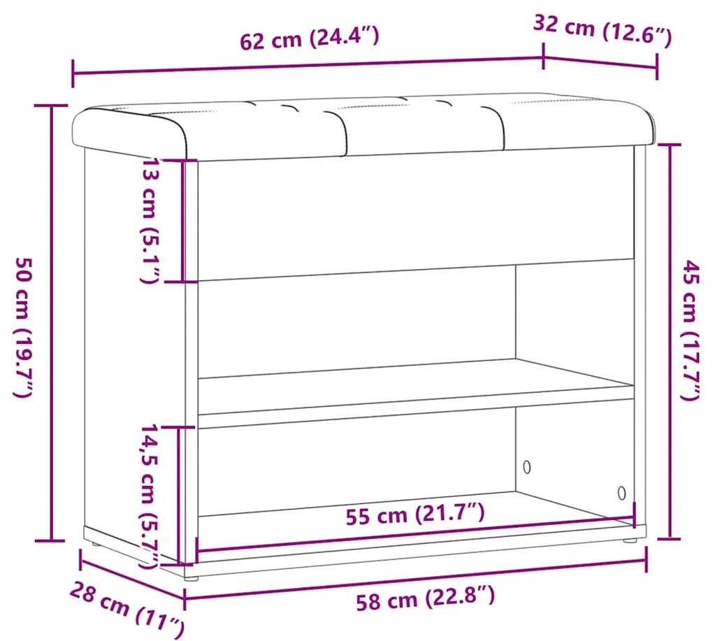 antik fa szerelt fa cipőtároló pad 62x32x50 cm