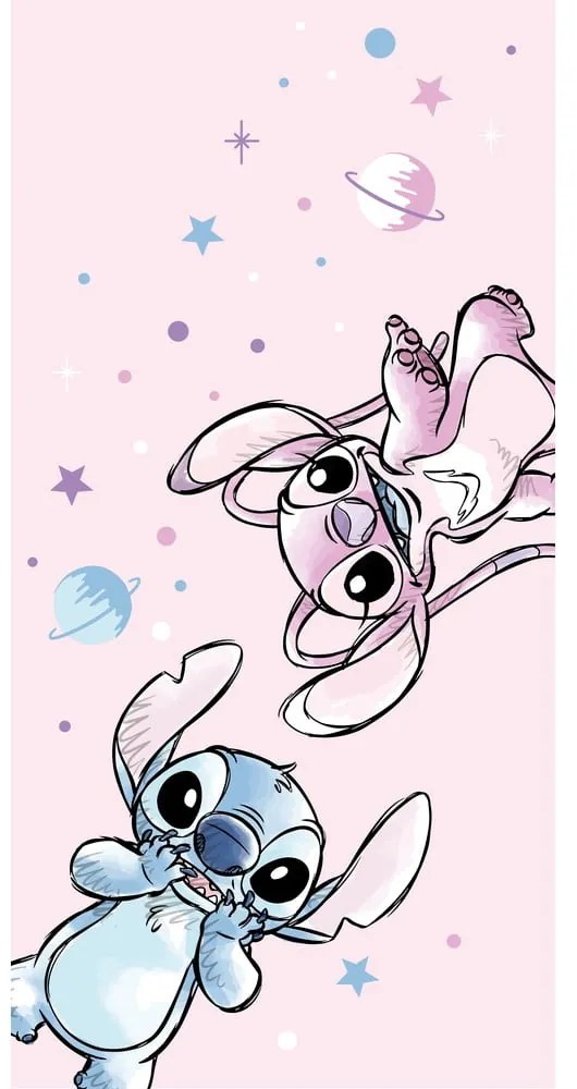 Rózsaszín mikroszálas gyerek fürdőlepedő 70x140 cm Lilo and Stitch "Universe" – Jerry Fabrics
