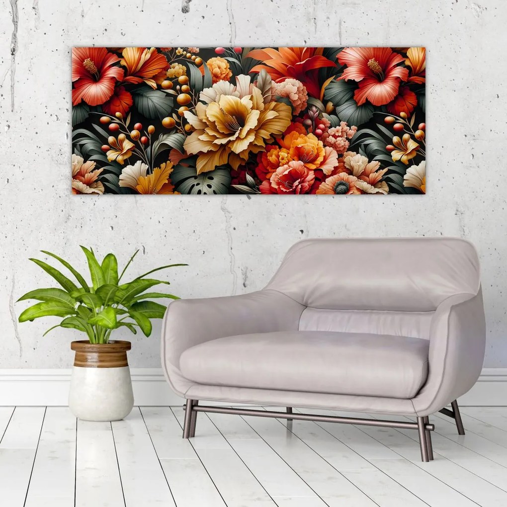 Kép - Narancs-vörös virágok (120x50 cm)
