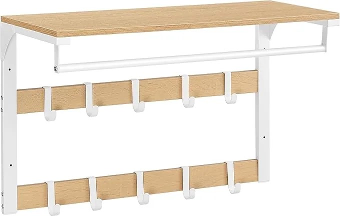 Falra szerelhető akasztó polccal SOREVI, tölgy/fehér