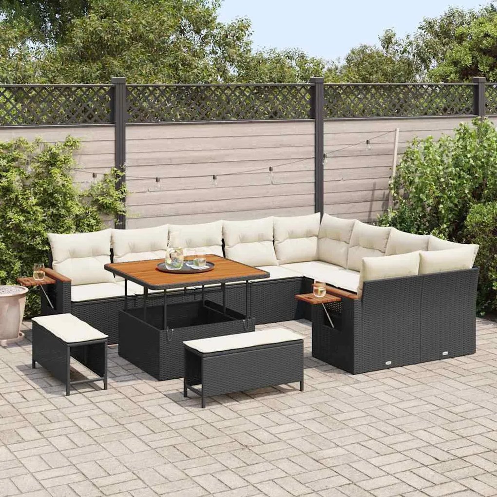 Kerti Kanapé Szett 12 pcs Fekete és krémszínű 100 x 100 x 71 cm