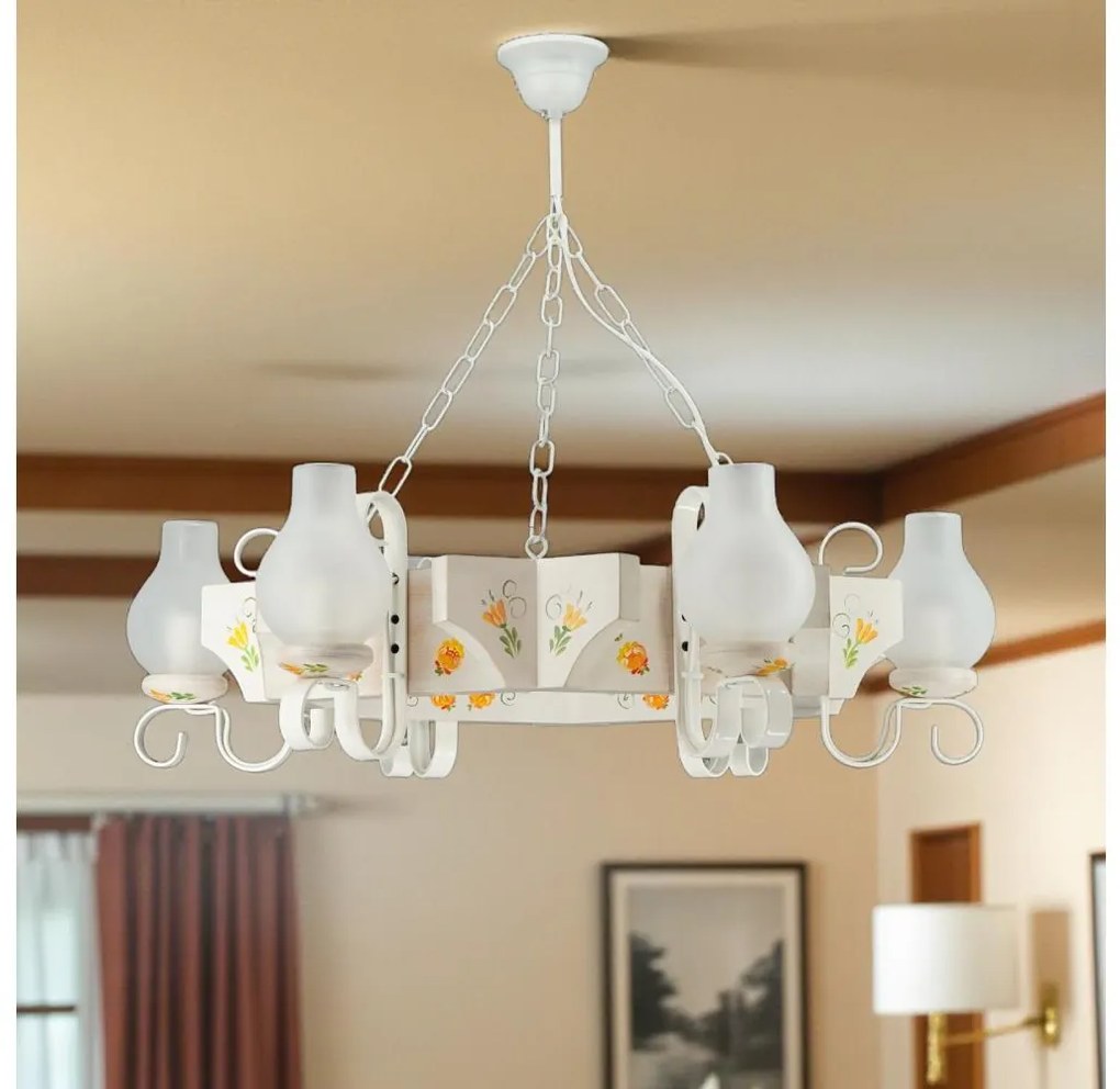 Brilagi - Láncos csillár QUEEN 6xE14/40W/230V bükk/krémszínű