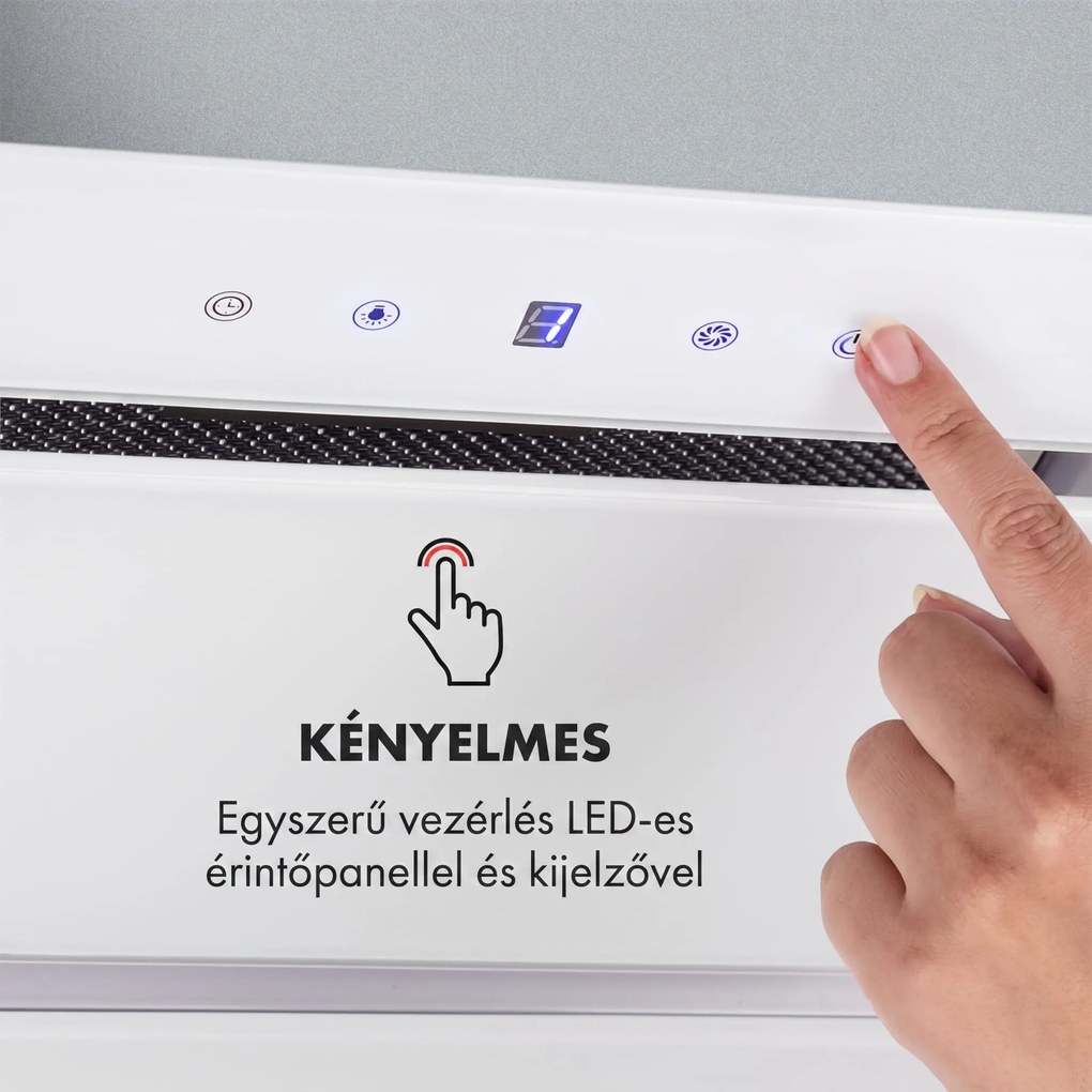 Klarstein Hektor, páraelszívó, beépíthető, 52 cm, 467 m³/ó elszívó teljesítmény, LED, érintőképernyős, üveg