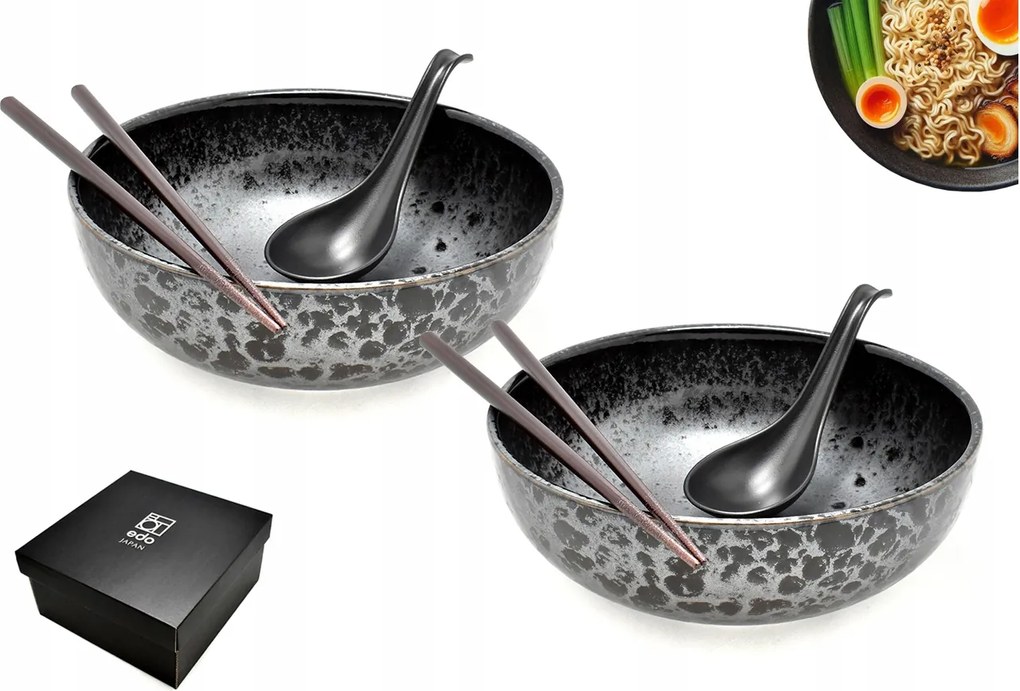 2 db-os tál szett kanállal és pálcikákkal Ramen Koge 20 cm Box