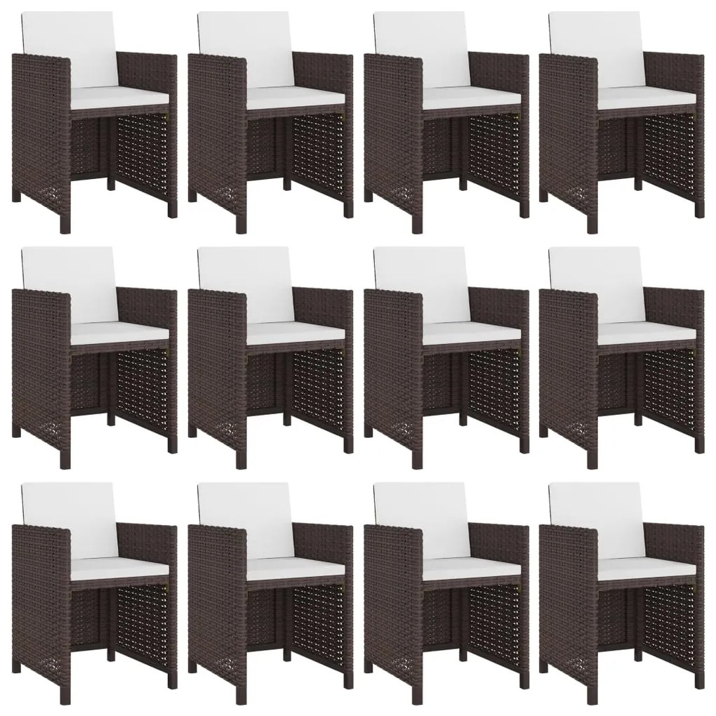 vidaXL 13-részes barna kültéri polyrattan étkezőszett párnákkal