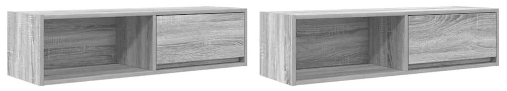 2 db szürke sonoma szerelt fa fali TV-szekrény 100x31x25,5cm