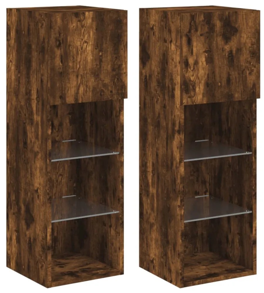 2 db füstös tölgy színű TV-szekrény LED-ekkel 30,5 x 30 x 90 cm