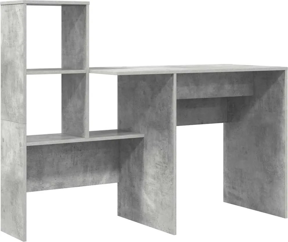 vidaXL Asztal polcokkal Beton Szürke 131,5 x 50 x 106,5 cm Faanyag