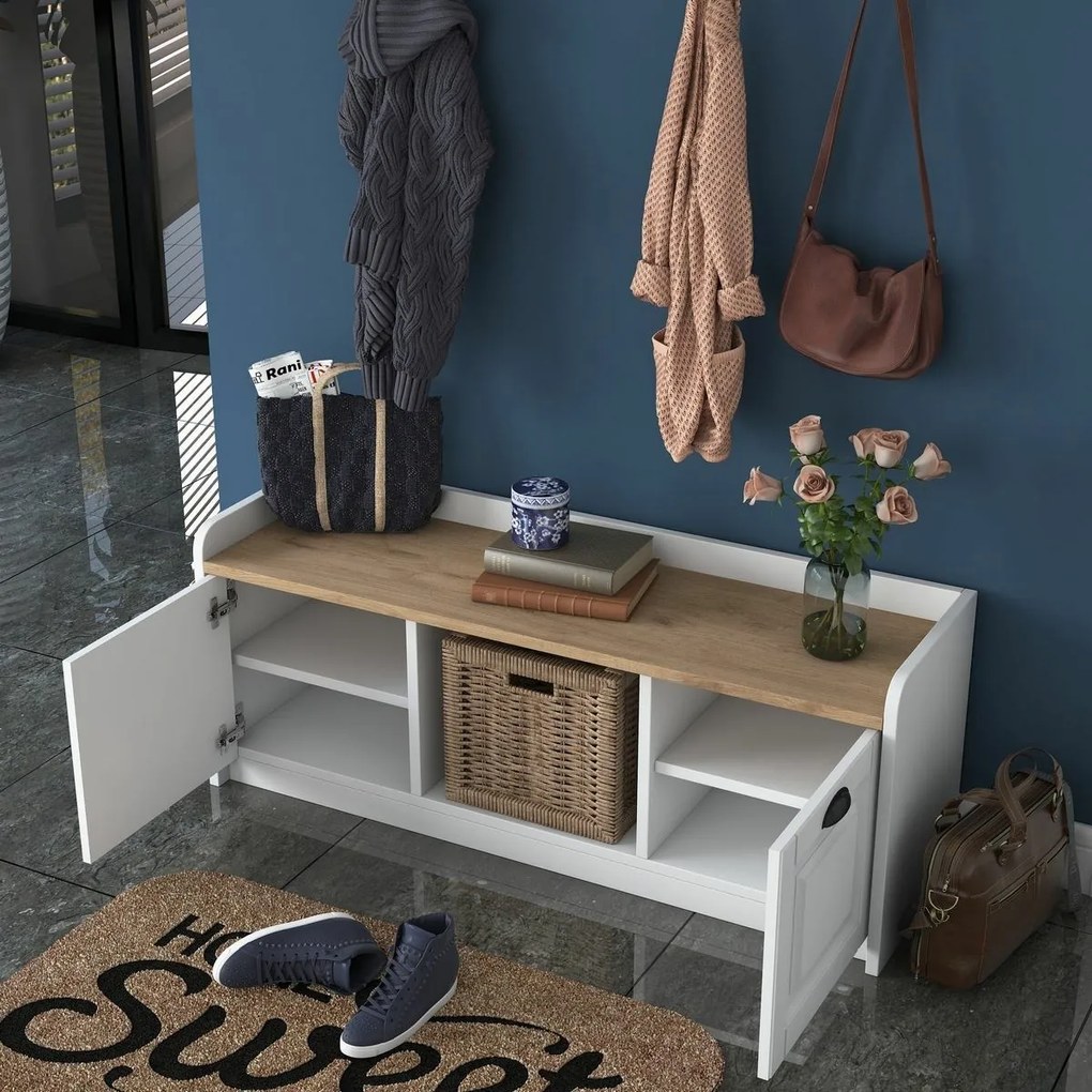 Polo White and Walnut fali akasztó cipőtartóval