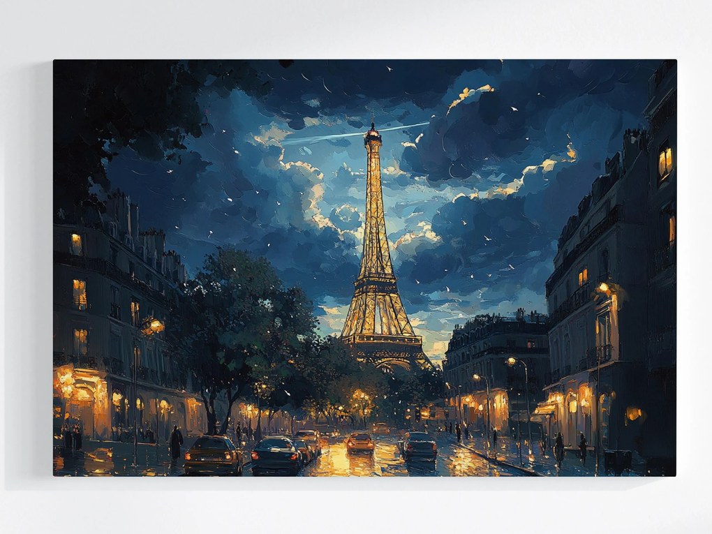 Canvas Város Párizs Eiffel-torony Utca Este Éjszaka 60x40
