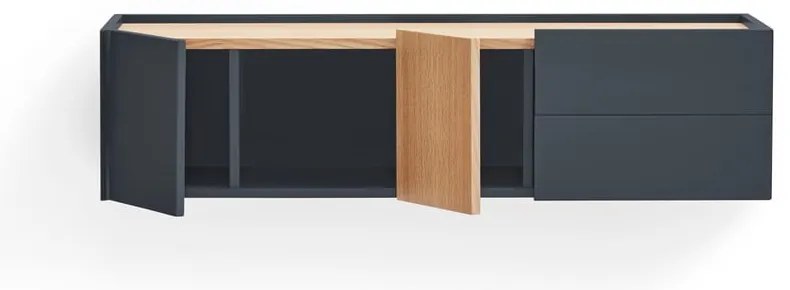 Antracitszürke-natúr színű alacsony komód tölgyfa dekorral 110x23 cm Otto – Teulat