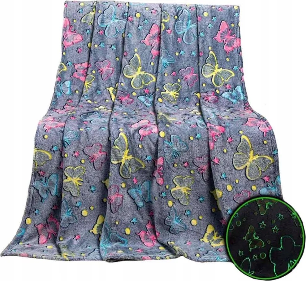 Sötétben világító gyerek takaró 150x200cm pléd pillangók Cotton World