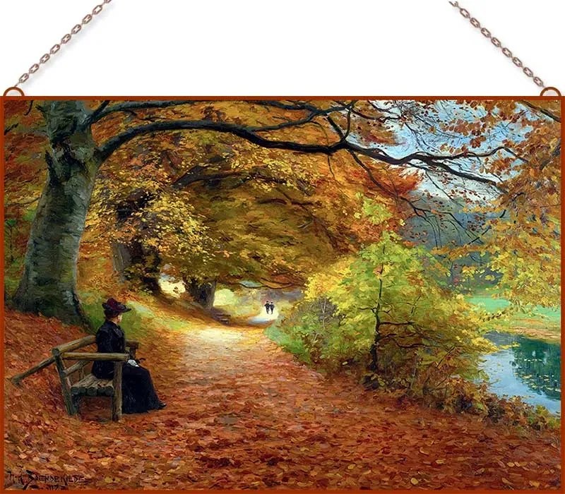 H A. Brendekilde - A Wooded Path in Autumn üvegkép, falikép