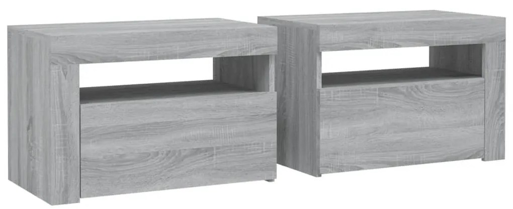 2 db szürke sonoma színű éjjeliszekrény LED-ekkel 60x35x40 cm