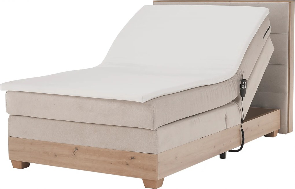 Elektromos állítható ágy, boxspring, bézs/artisan tölgy, 120x200, TIANA