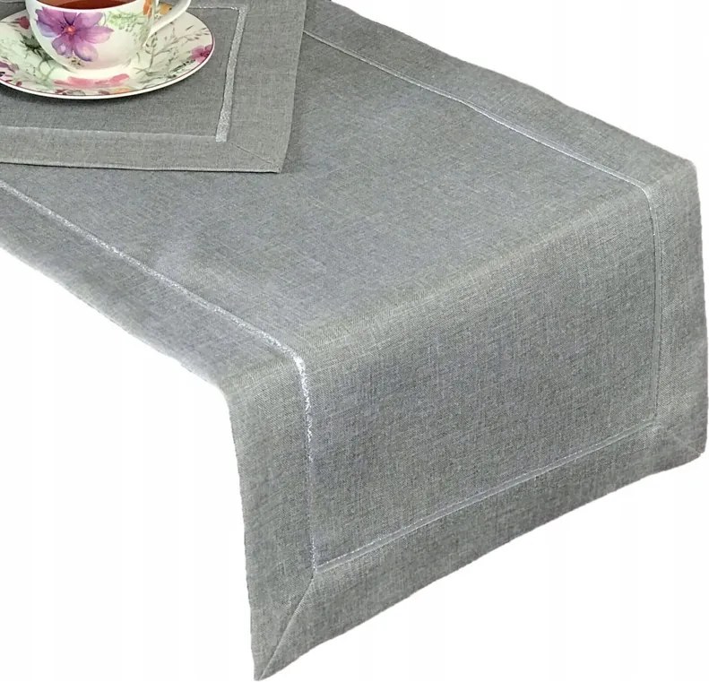 Szürke laufer asztali futó 40x140 hamuszürke ezüst szegéllyel Hosszú