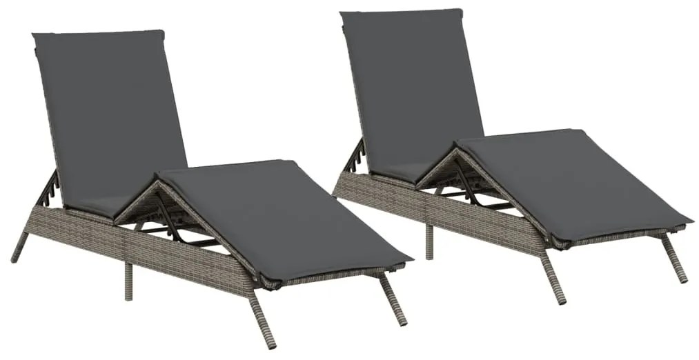 2 db világosszürke polyrattan napozóágy párnával
