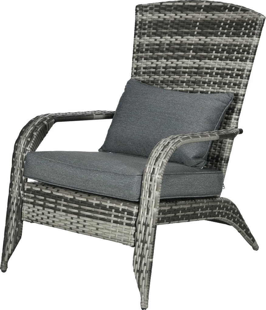 Outsunny Adirondack Kerti Szék Karfával és Párnákkal, Rattan és Acél Szék Benti és Kinti Használatra, 64x80x90 cm, Szürke | Aosom