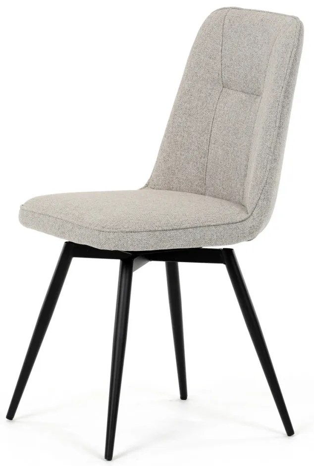 Scaun de sufragerie pivotant, material crem, mecanism rotativ 360°, lac negru mat, picioare metalice