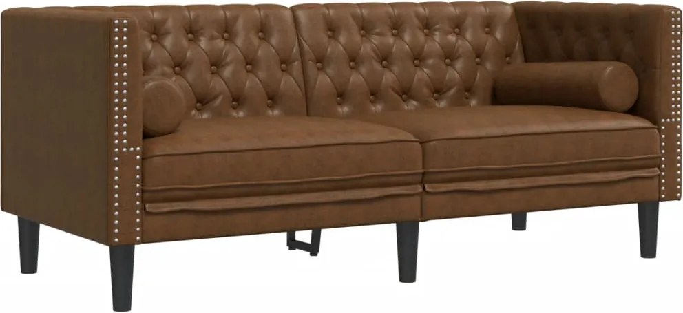 vidaXL 2 személyes barna műbőr Chesterfield kanapé hengerpárnákkal