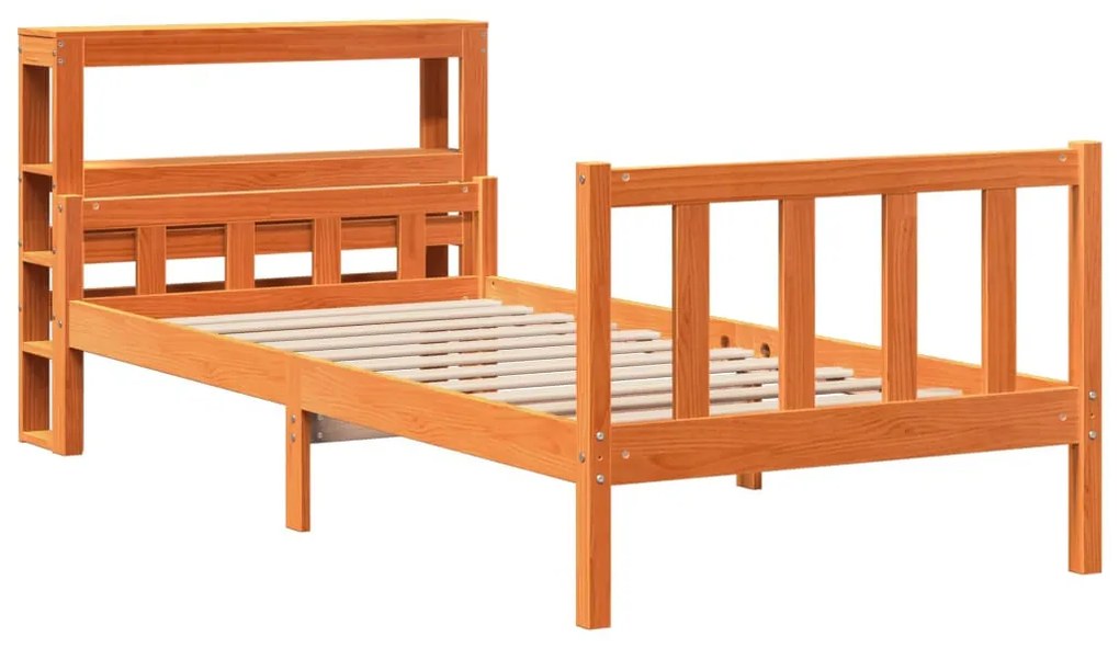 viaszbarna tömör fenyőfa ágykeret fejtámlával 75 x 190 cm